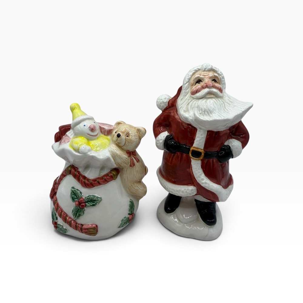 Fitz and Floyd 1993 Santa and Toy Sack Salt and Pepper Shakers Retired Vintage